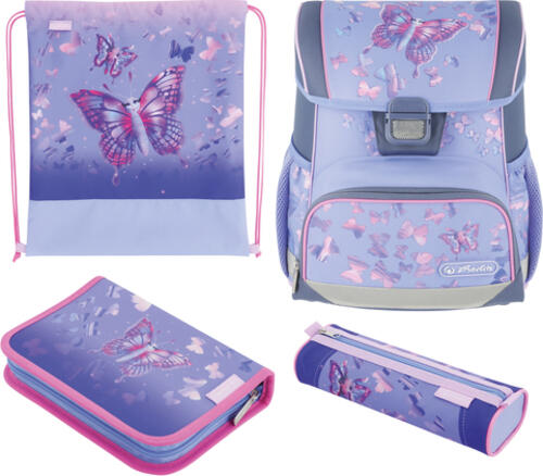Herlitz Loop Plus Butterfly Paradise Schulranzen-Set Mädchen Polyester Lila, Pink
