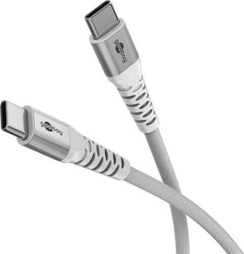 Goobay USB-C Supersoftes Textilkabel mit Metallsteckern, 2 m, weiß elegantes und extrarobustes Verbindungskabel