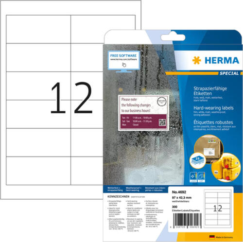 HERMA Etiketten strapazierfähig A4 97x42.3