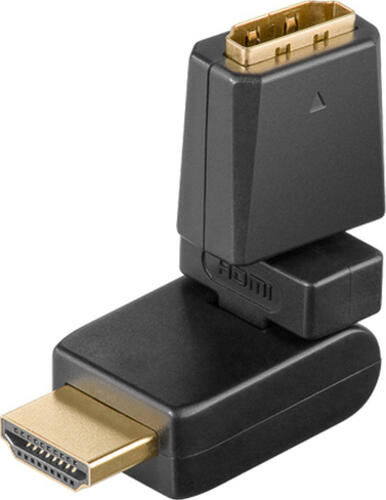 HDMI™ Adapter 360°, vergoldet, 1 Stk. im Blister, Schwarz - HDMI™-Buchse (Typ A) &gt; HDMI™-Stecker (Typ A), abwinkelbar