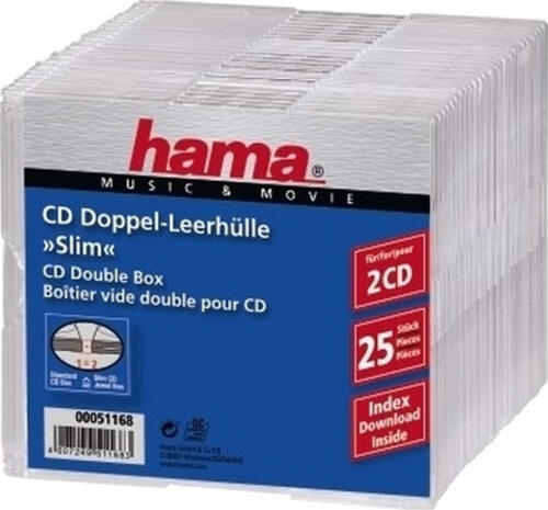 1x25 Hama CD-Leerhülle CD-Box- Slim Double                51168