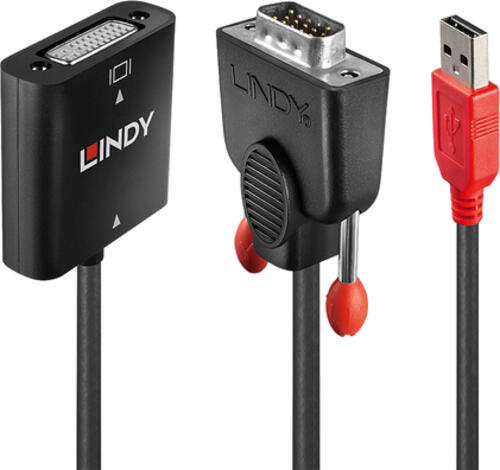 Lindy 38184 Videokabel-Adapter 0,2 m DVI-D VGA (D-Sub) + USB Schwarz, Orange