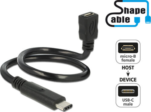 DeLOCK 0.35m, USB2.0-C/USB2.0 Micro-B USB Kabel 0,35 m USB C Micro-USB B Schwarz