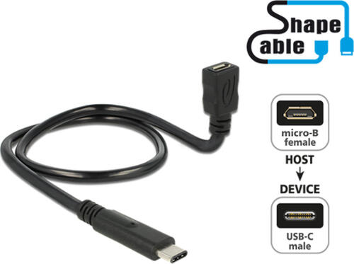 DeLOCK 0.5m, USB2.0-C/USB2.0 Micro-B USB Kabel 0,5 m USB C Micro-USB B Schwarz