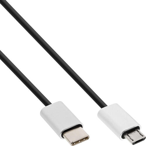 InLine USB 2.0 Kabel, Typ C ST an Micro-B ST, schwarz/Alu, flexibel, 0,5m