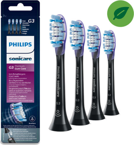 Philips G3 Premium Gum Care HX9054/33 4x Schwarze Bürstenköpfe für Schallzahnbürste