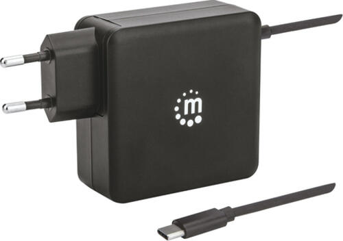 Manhattan Power Delivery USB-Ladegerät mit integriertem USB-C-Kabel 60 W, USB-Netzteil mit USB-C Power Delivery-Stecker (PD 3.0) mit bis zu 60 W, USB-A Ladeport bis zu 2,4 A, schwarz