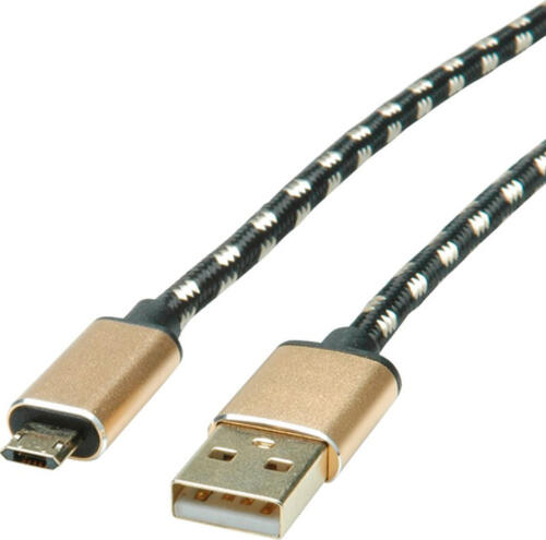 ROLINE 11.02.8819 USB Kabel 0,8 m USB 2.0 USB C Micro-USB B Schwarz, Gold