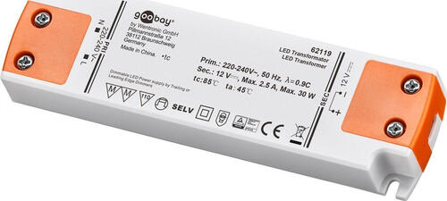 Goobay LED-Trafo 12 V/30 W dimmbar, für LEDs bis 30 W Gesamtlast und Gleichspannung von 12 V (DC)