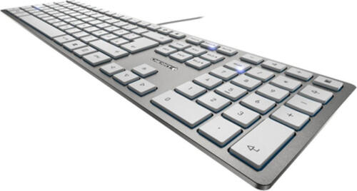 CHERRY KC 6000 Slim Tastatur USB AZERTY Belgisch Silber, Weiß