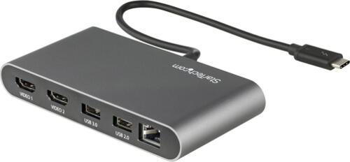 StarTech.com Thunderbolt 3 Mini Dockingstation - Tragbare Dockingstation für Zwei Monitore, HDMI 4K 60 Hz - 2x USB-A Hub (3.2/2.0), GbE - 28cm Kabel - TB3 Multiport Adapter - Mac/Windows