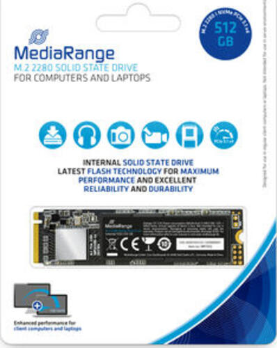 512 GB SSD MediaRange MR1032, M.2/M-Key (PCIe 3.1 x4), lesen: 2080MB/s, schreiben: 1700MB/s SLC-Cached, TBW: 50TB