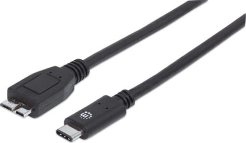 Manhattan SuperSpeed+ USB C Anschlusskabel, USB 3.1, Gen 2, Typ C Stecker - Micro-B SuperSpeed Stecker, 10 Gbps, 1 m, Schwarz