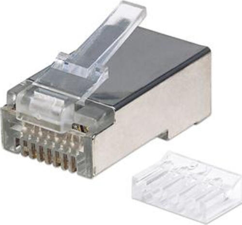 Intellinet 90er-Pack Cat6 RJ45-Modularstecker, STP, 3-Punkt-Aderkontaktierung, für Massivdraht, 90 Stecker im Becher