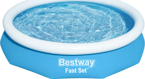 Bestway Fast Set 57456 Aufstellpool Gerahmter/aufblasbarer Pool Rund Blau, Weiß