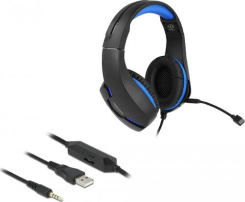 DeLOCK 27182 Kopfhörer & Headset Kabelgebunden Kopfband Gaming USB Typ-A Schwarz, Blau