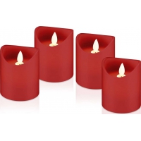 4er-Set LED Echtwachs Kerzen rot